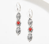 American West Sterling Sliver Red Coral & Concha Lever Backs, 2"